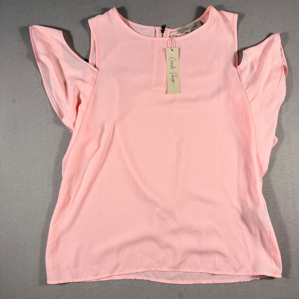 NEW Charlie Paige Pink‎ Cold Shoulder Ruffle Sleeve Blouse Top Small NWT